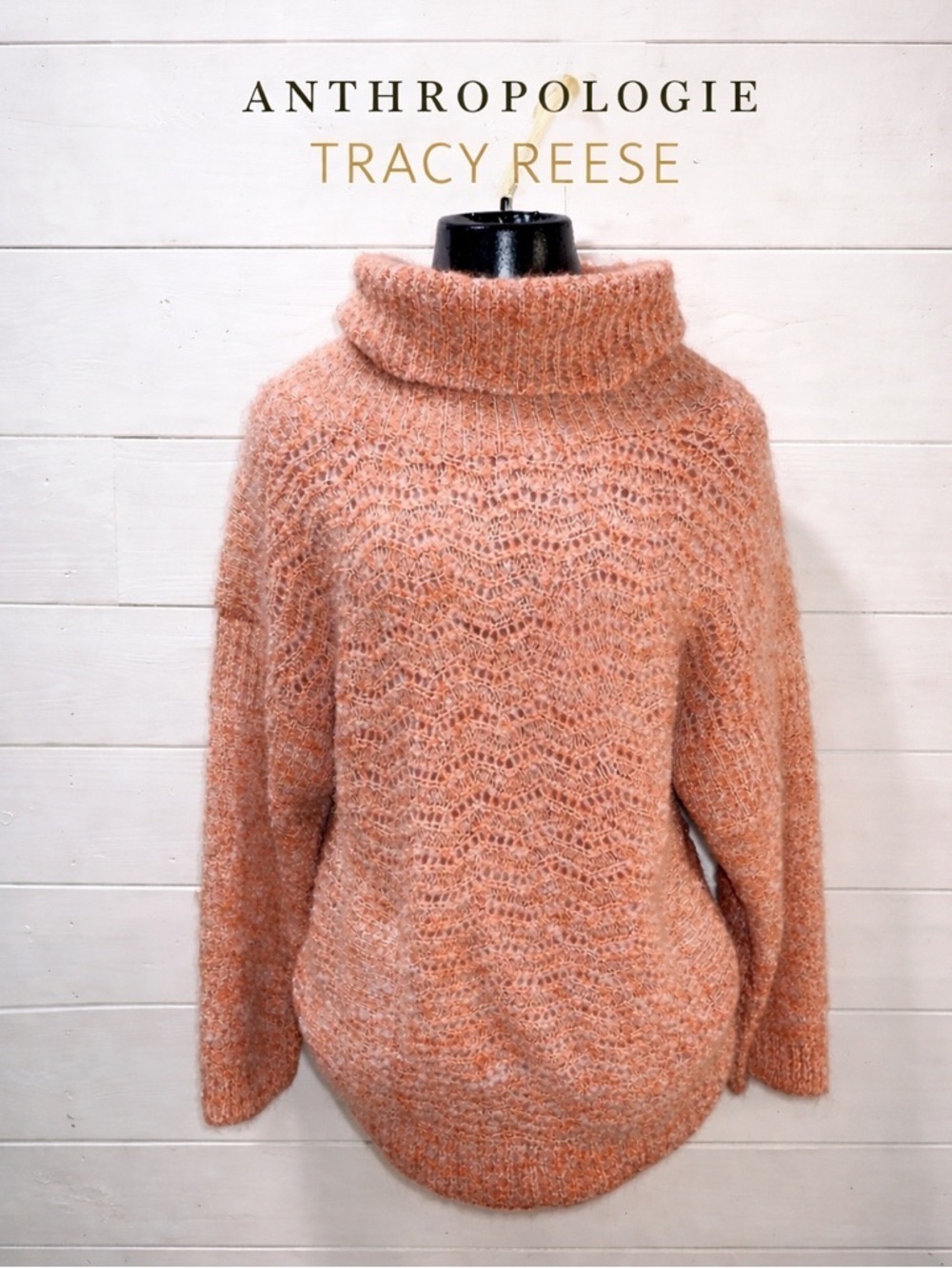 TRACY REESE Anthropologie - Orange Textured Turtleneck Sweater - Size S